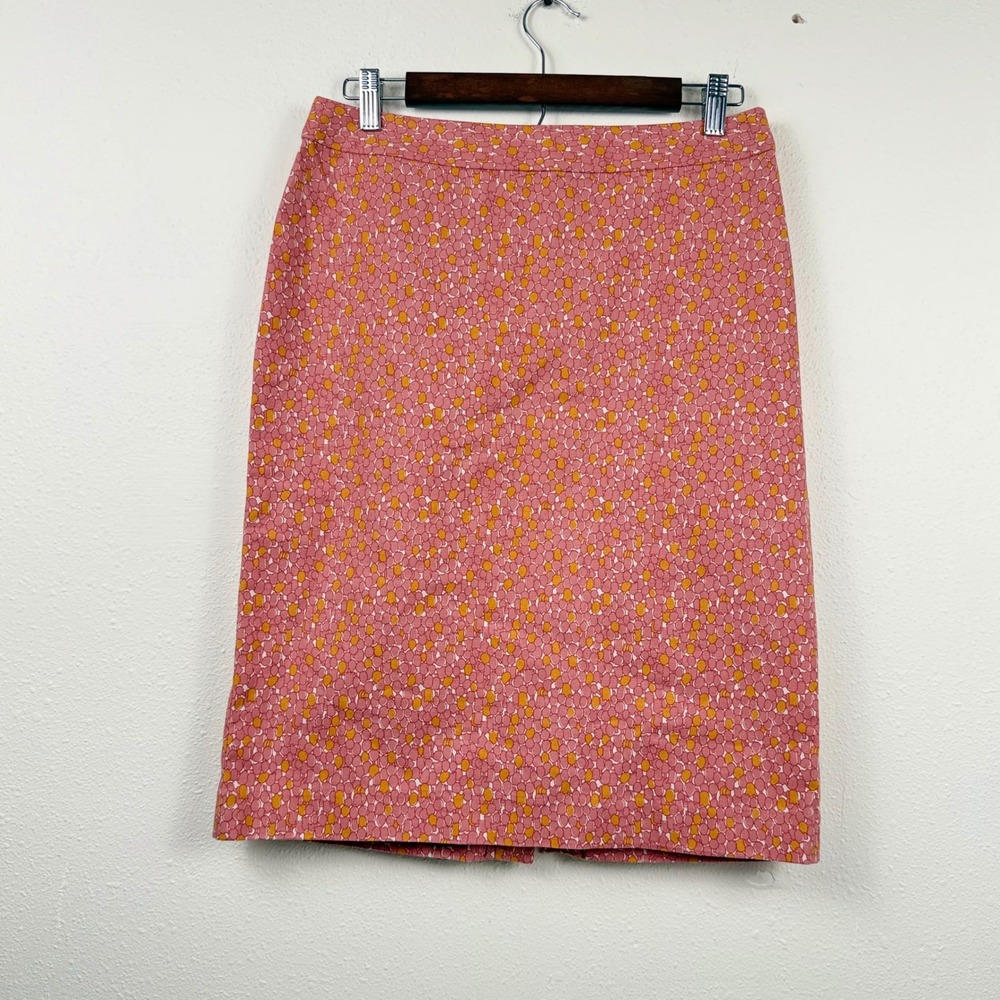 NWT Talbots Women's Pink Orange Abstract Print Cotton Pencil Skirt Size 6 BD1024